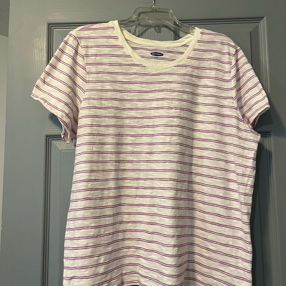 Old Navy Pink and White Striped Short Sleeve Tee